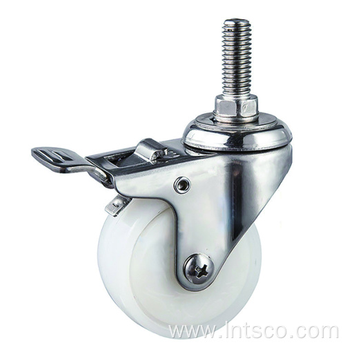 Threaded Stem Stainless Steel White PP Brake Casters